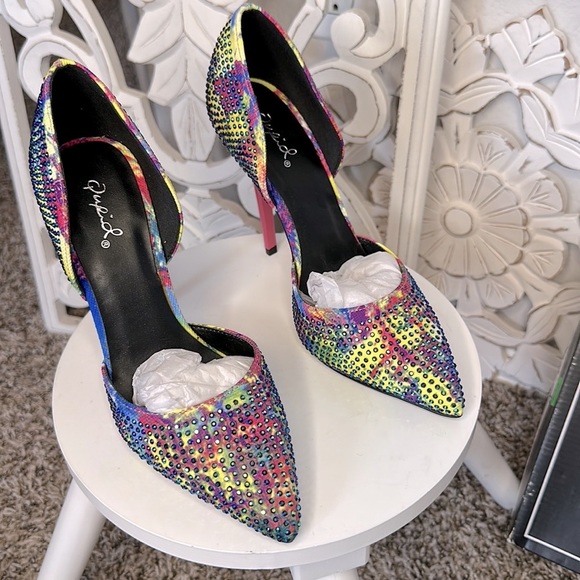 Qupid Women's close toe multicolored rhinestone Dress Pump/heel BRAND NEW! - Picture 6 of 14